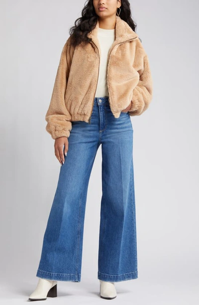 Shop Bcbgeneration Stand Collar Faux Fur Bomber Jacket In Almond