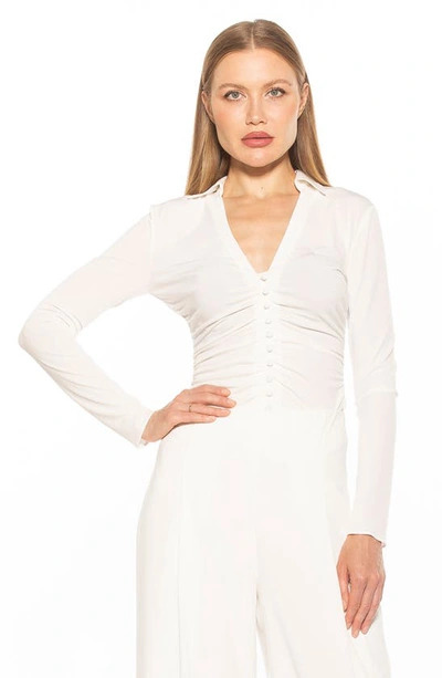 Shop Alexia Admor Alina Long Sleeve Ruched Top In Ivory