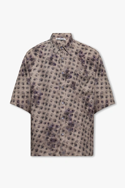 Shop Acne Studios Grey Shirt With Floral Motif In New