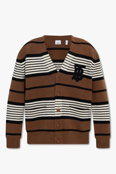 Shop Burberry Brown Striped Cardigan In New