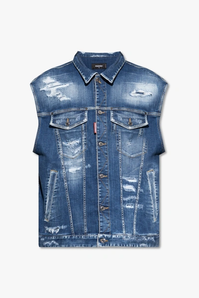 Shop Dsquared2 Blue Distressed Denim Vest In New