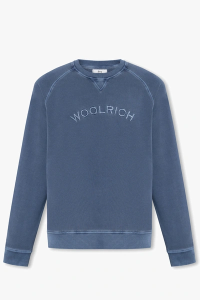 Shop Woolrich Blue Sweatshirt With Logo In New