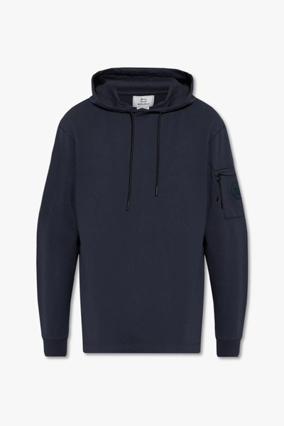 Shop Woolrich Navy Blue Hoodie With Logo In New