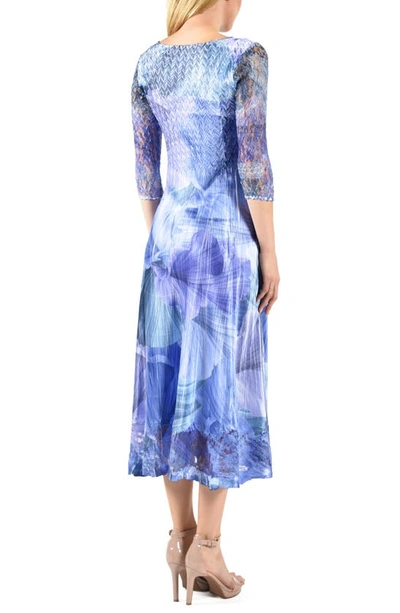 Komarov Abstract Print Charmeuse & Lace Cocktail Midi Dress In Leaf Flow