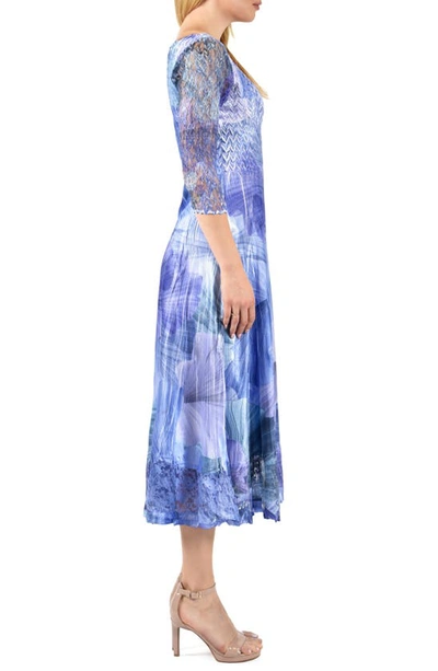 Komarov Abstract Print Charmeuse & Lace Cocktail Midi Dress In Leaf Flow