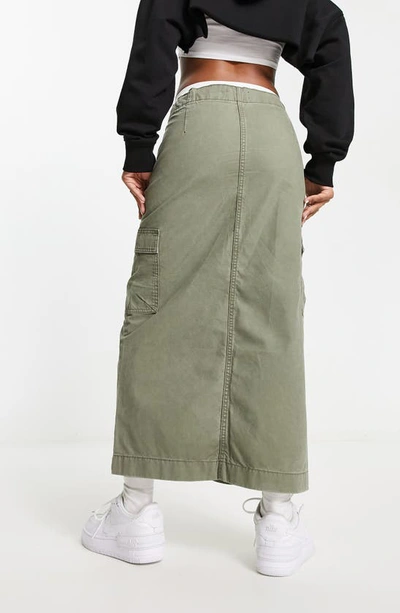 Asos Design Cotton Cargo Maxi Skirt In Khaki
