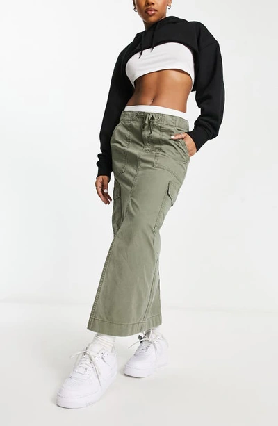 Asos Design Cotton Cargo Maxi Skirt In Khaki