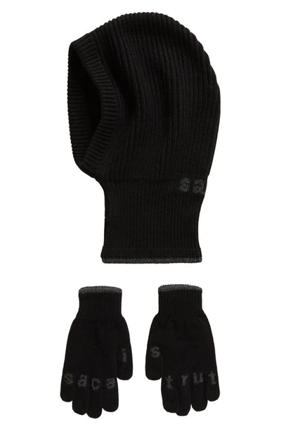 Shop Sacai Wool Balaclava & Gloves Set In Black