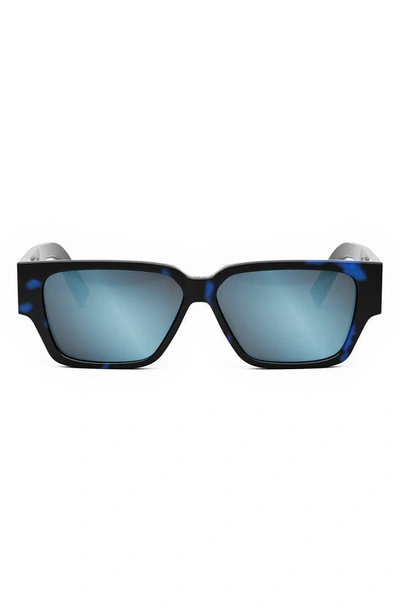 Shop Dior Cd Diamond S5i 56mm Geometric Sunglasses In Havana / Blue Mirror