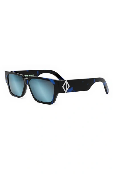 Shop Dior Cd Diamond S5i 56mm Geometric Sunglasses In Havana / Blue Mirror