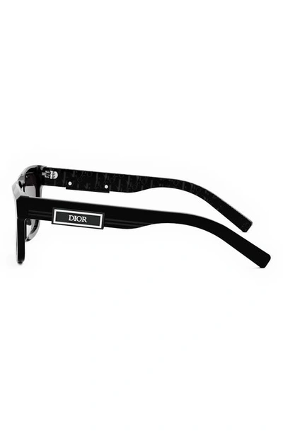 Shop Dior 'b23 S1i 53mm Rectangular Sunglasses In Shiny Black / Smoke Polarized