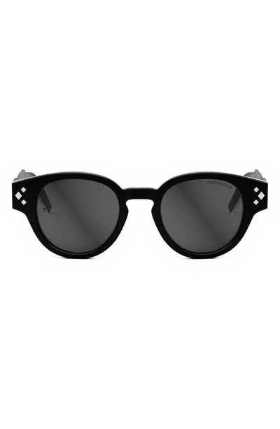 Shop Dior Cd Diamond R2i 48mm Small Round Sunglasses In Shiny Black / Smoke