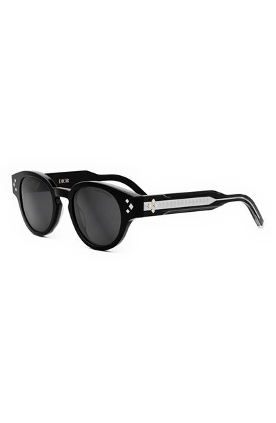 Shop Dior Cd Diamond R2i 48mm Small Round Sunglasses In Shiny Black / Smoke