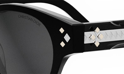 Shop Dior Cd Diamond R2i 48mm Small Round Sunglasses In Shiny Black / Smoke