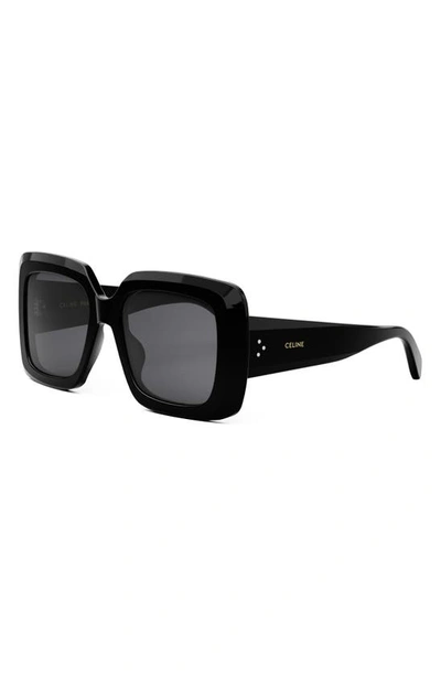 Shop Celine Bold 3 Dots Square Sunglasses In Shiny Black / Smoke
