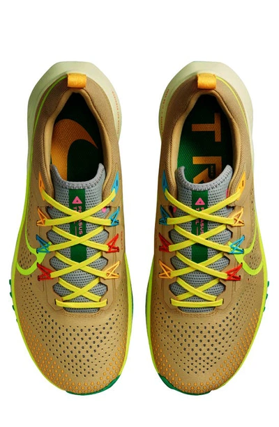 Shop Nike React Pegasus Trail 4 Running Shoe In Gold/ Volt/ Baltic Blue/ Green