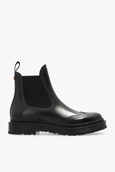 Shop Versace Black Leather Ankle Boots In New