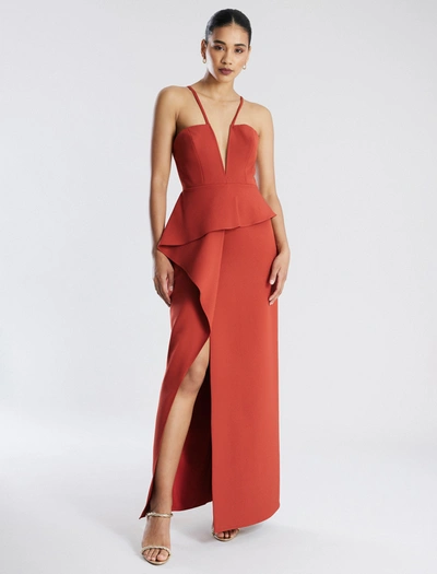 Shop Bcbgmaxazria Daphne Peplum Gown In Red Ochre