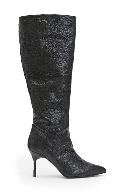 Allsaints Nori Knee High Boot In Metallic Black