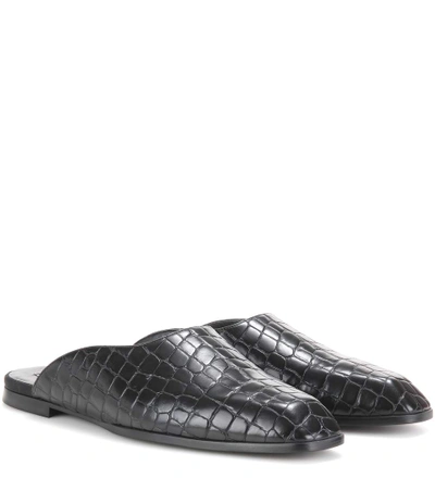 Shop Stella Mccartney Croc-effect Slippers In Black