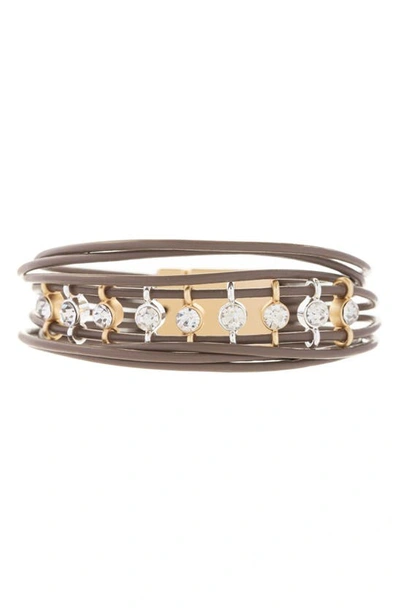 Shop Saachi Crystal Embellished Leather Bracelet In Brown