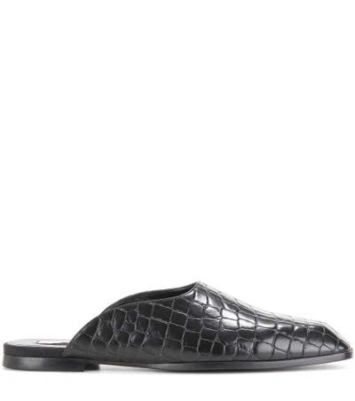Shop Stella Mccartney Croc-effect Slippers In Black