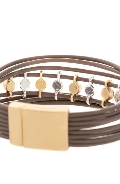 Shop Saachi Crystal Embellished Leather Bracelet In Brown