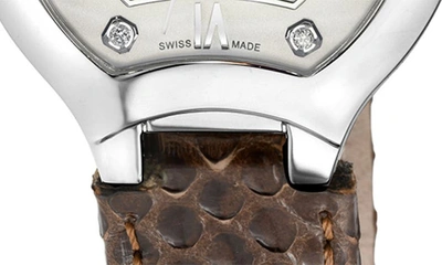 Gevril Lugano Diamond Snake Embossed Leather Strap Watch, 38mm In Brown