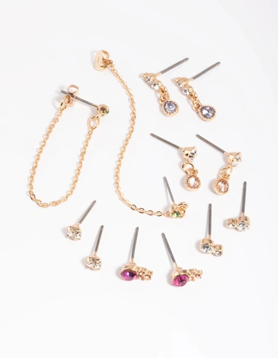 Shop Lovisa Colourful Mixed Earring Stack Pack In Gold