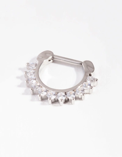 Lovisa Rhodium Surgical Steel Cubic Zirconia Septum In Silver