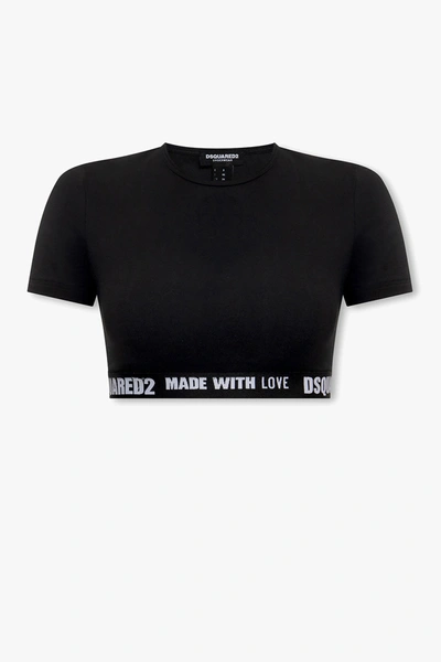 Shop Dsquared2 Black Cropped T-shirt With Logo In New