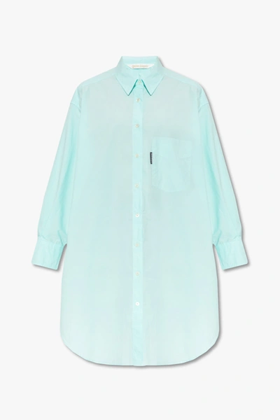 Shop Palm Angels Light Blue Oversize Shirt Dress In New