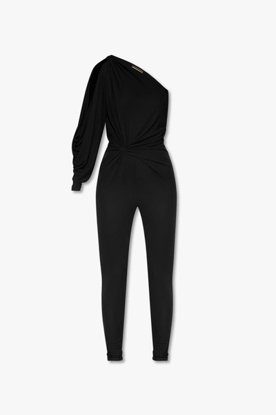 Shop Saint Laurent Black One-shoulder Jumpsuit In New