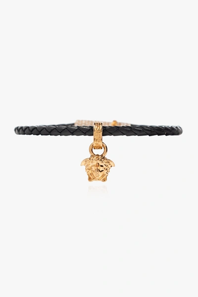 Shop Versace Black Leather Bracelet In New