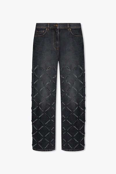 Shop Versace Grey Slashed Jeans In New