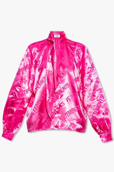 Shop Vetements Pink Satin Shirt With Monogram In New