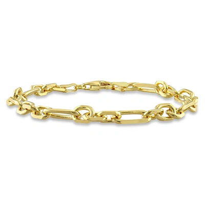 Mimi & Max 6mm Diamond Cut Figaro Chain Bracelet In Yellow Plated Sterling Silver - 9 In In Yellow