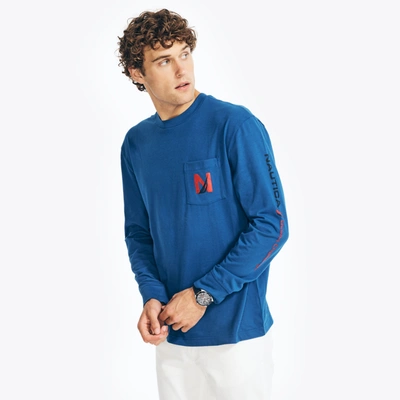 Shop Nautica Mens Sustainably Crafted Graphic Long-sleeve T-shirt In Blue