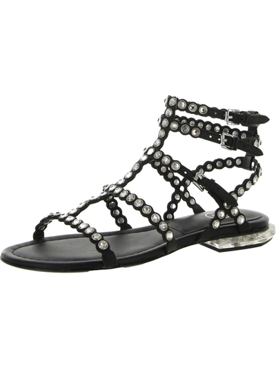 Shop Ash Sa Womens Leather Rhinestone Strappy Sandals In Black