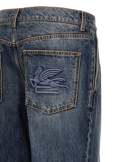 Shop Etro Logo Embroidery Jeans Blue