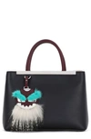 FENDI 'Petite 2Jours' Leather Shopper with Genuine Mink Fur & Genuine Fox Fur Monster Charm