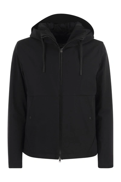 Herno Logo-patch Hooded Jacket In Black