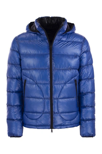 Shop Herno Reversible Down Jacket With Hood In Bluette