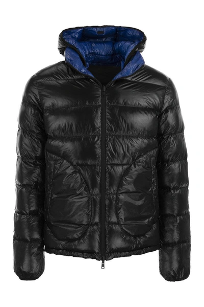 Shop Herno Reversible Down Jacket With Hood In Bluette