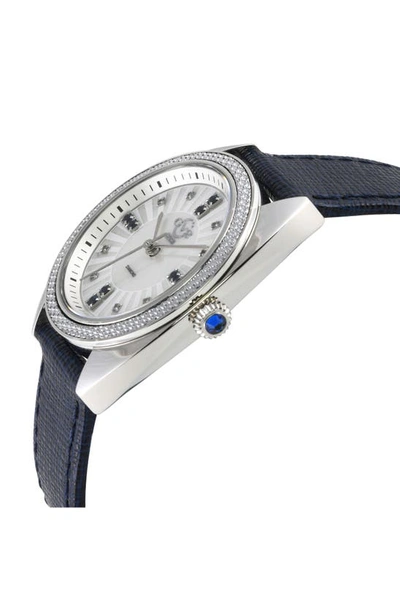 Shop Gv2 Palermo Diamond Embossed Leather Strap Watch, 36mm In Blue