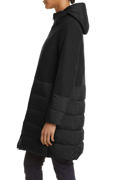 Shop Herno Mixed Media Hooded Down Coat In Black