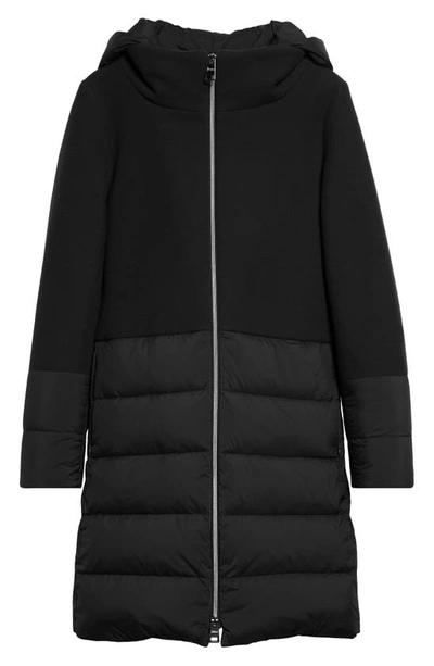 Shop Herno Mixed Media Hooded Down Coat In Black