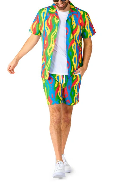 Shop Opposuits Loopy Lines Camp Shirt & Shorts Set In Miscellaneous