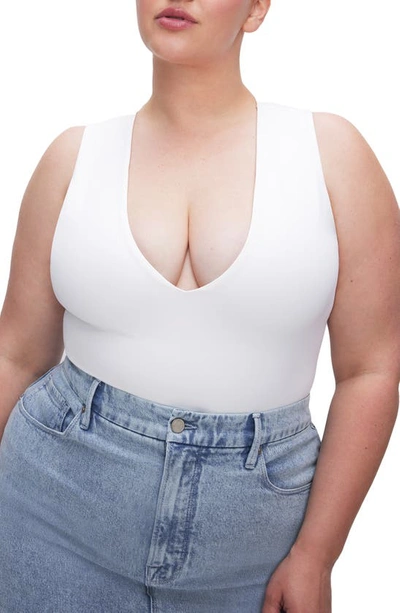 Good American Deep V-neck Scuba Knit Thong Bodysuit In White001