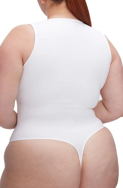 Shop Good American Deep V-neck Scuba Knit Thong Bodysuit In White001